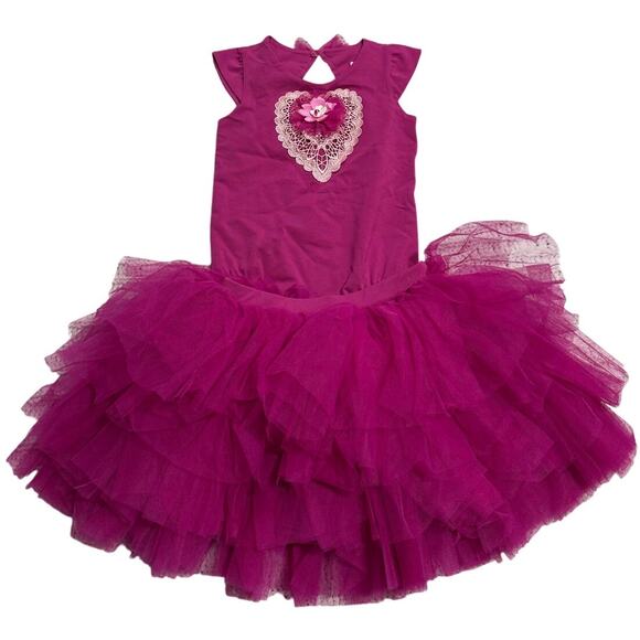 NWT Dollcake Dress Sugar Plum Tutu Leotard Set Girls Sz 7 Pink Floral Applique - Picture 3 of 15